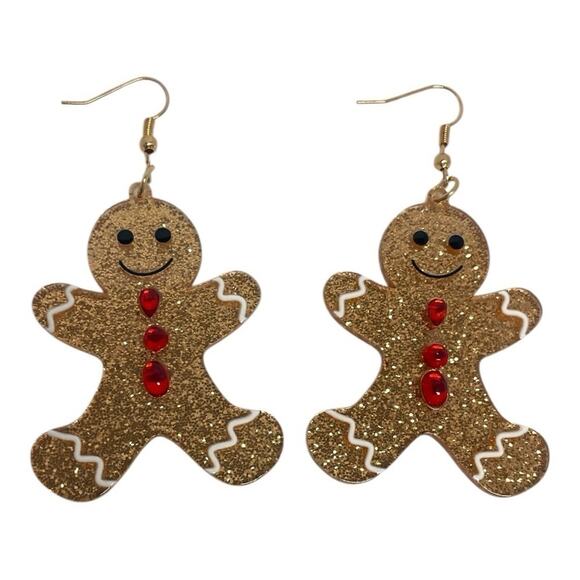 Glitter Gingerbread Man Earrings - Picture 1 of 5